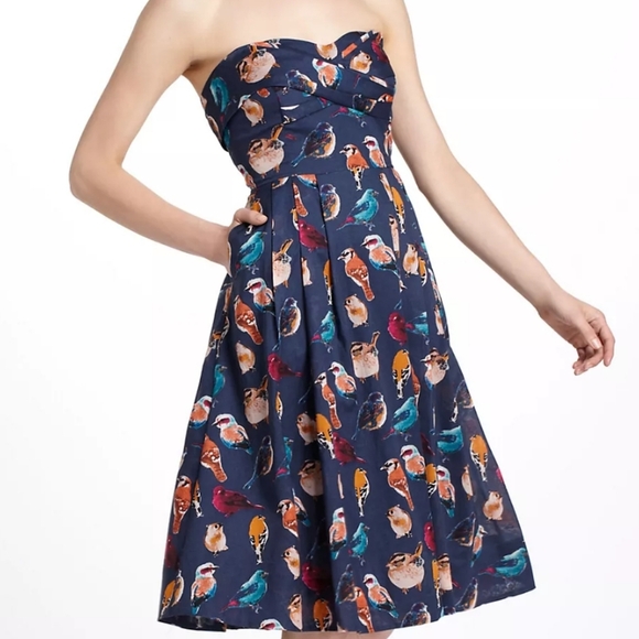 Anthropologie "Native birds "strapless birdie novelty print Quirky Adorable Y2K - Picture 2 of 12